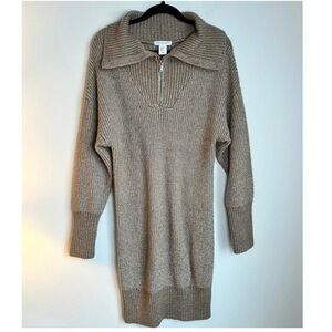 Cupcakes & Cashmere Tan Ribbed Notch Zip Collar Sweater Dress Women’s Size M
